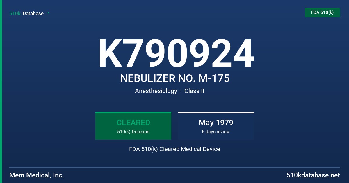 K790924 NEBULIZER NO. M-175 FDA 510(k) Cleared Medical Device