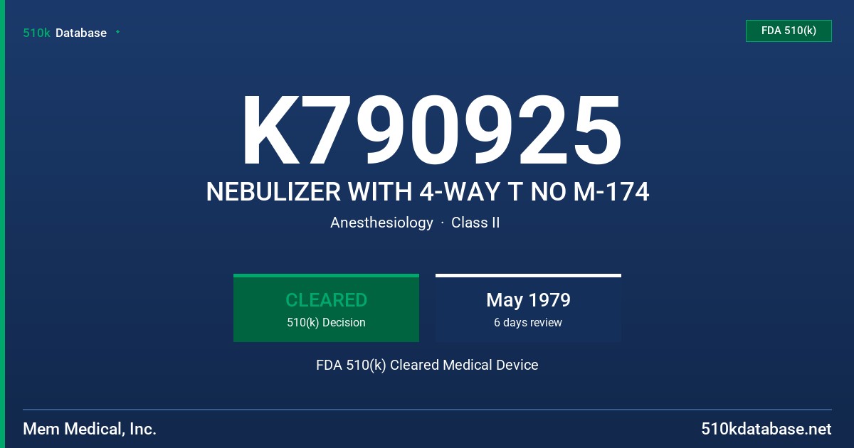 K790925 NEBULIZER WITH 4-WAY T NO M-174 FDA 510(k) Cleared Medical Device