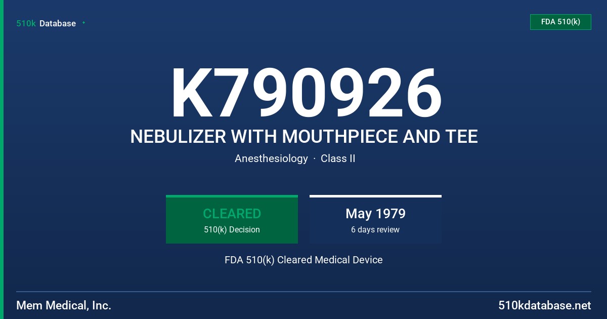 K790926 NEBULIZER WITH MOUTHPIECE AND TEE FDA 510(k) Cleared Medical Device