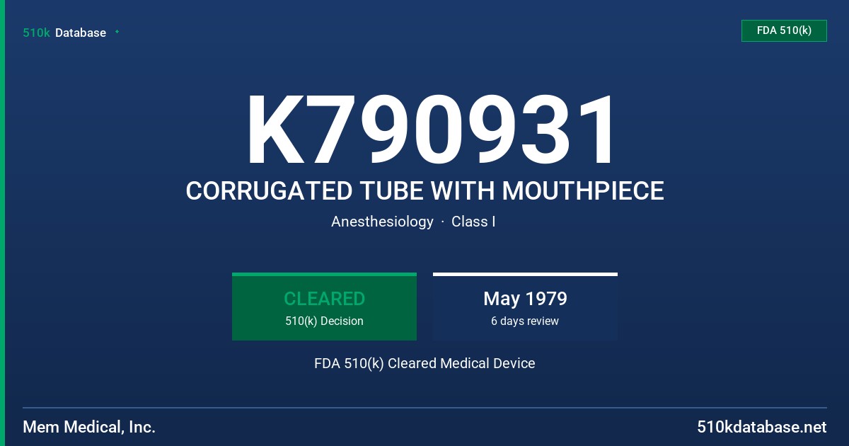 K790931 CORRUGATED TUBE WITH MOUTHPIECE FDA 510(k) Cleared Medical Device