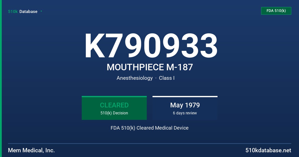 K790933 MOUTHPIECE M-187 FDA 510(k) Cleared Medical Device