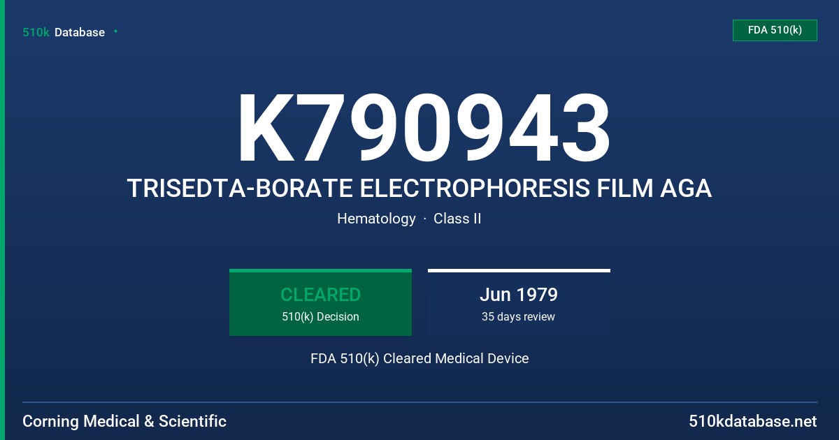 K790943 TRISEDTA-BORATE ELECTROPHORESIS FILM AGA FDA 510(k) Cleared Medical Device