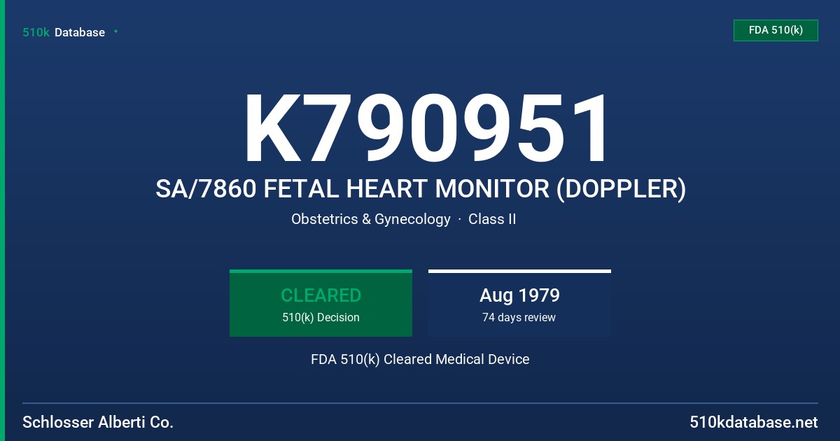 K790951 SA/7860 FETAL HEART MONITOR (DOPPLER) FDA 510(k) Cleared Medical Device