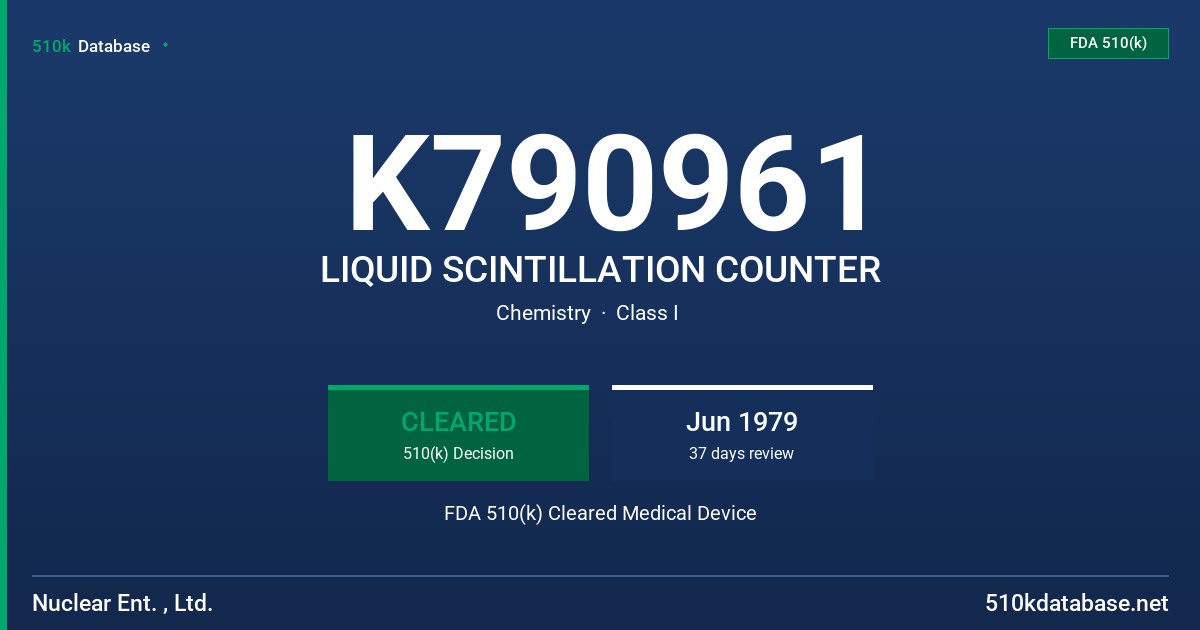 K790961 LIQUID SCINTILLATION COUNTER FDA 510(k) Cleared Medical Device