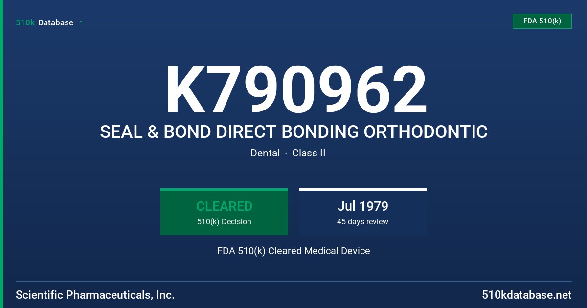 K790962 SEAL & BOND DIRECT BONDING ORTHODONTIC FDA 510(k) Cleared Medical Device
