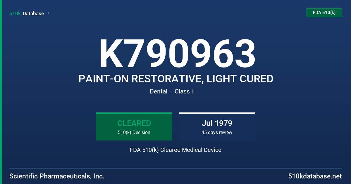 K790963 PAINT-ON RESTORATIVE, LIGHT CURED FDA 510(k) Cleared Medical Device