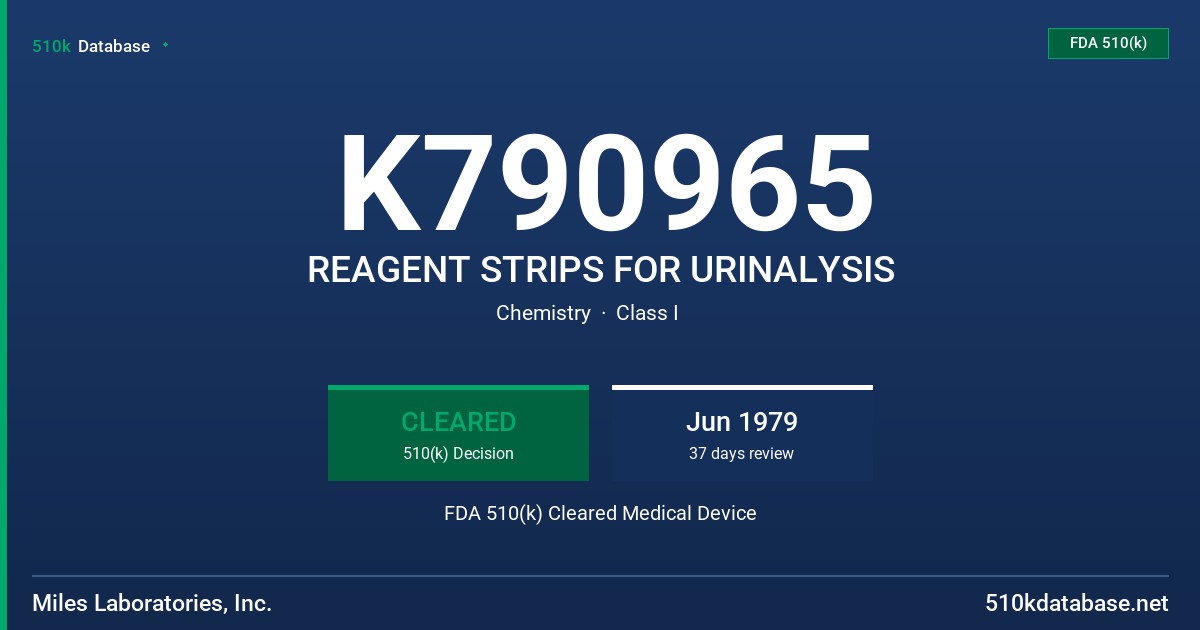K790965 REAGENT STRIPS FOR URINALYSIS FDA 510(k) Cleared Medical Device
