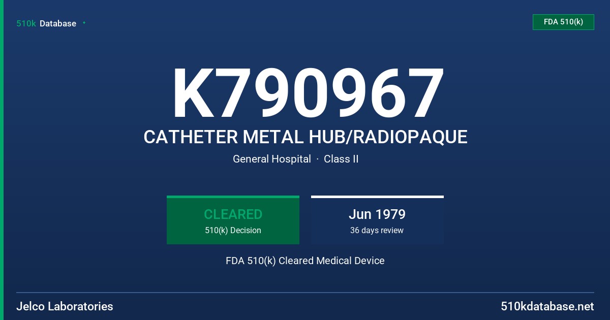 K790967 CATHETER METAL HUB/RADIOPAQUE FDA 510(k) Cleared Medical Device