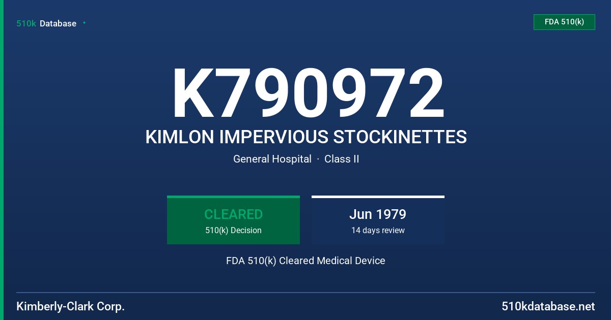 K790972 KIMLON IMPERVIOUS STOCKINETTES FDA 510(k) Cleared Medical Device
