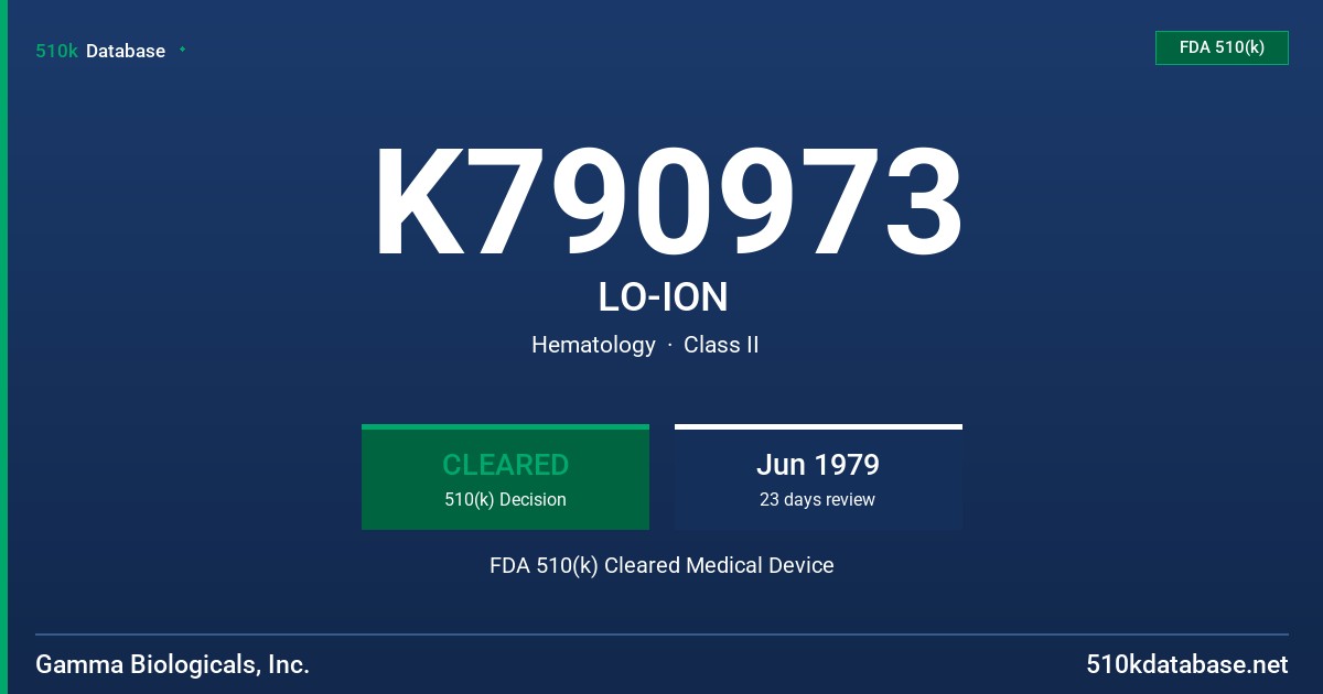 K790973 LO-ION FDA 510(k) Cleared Medical Device