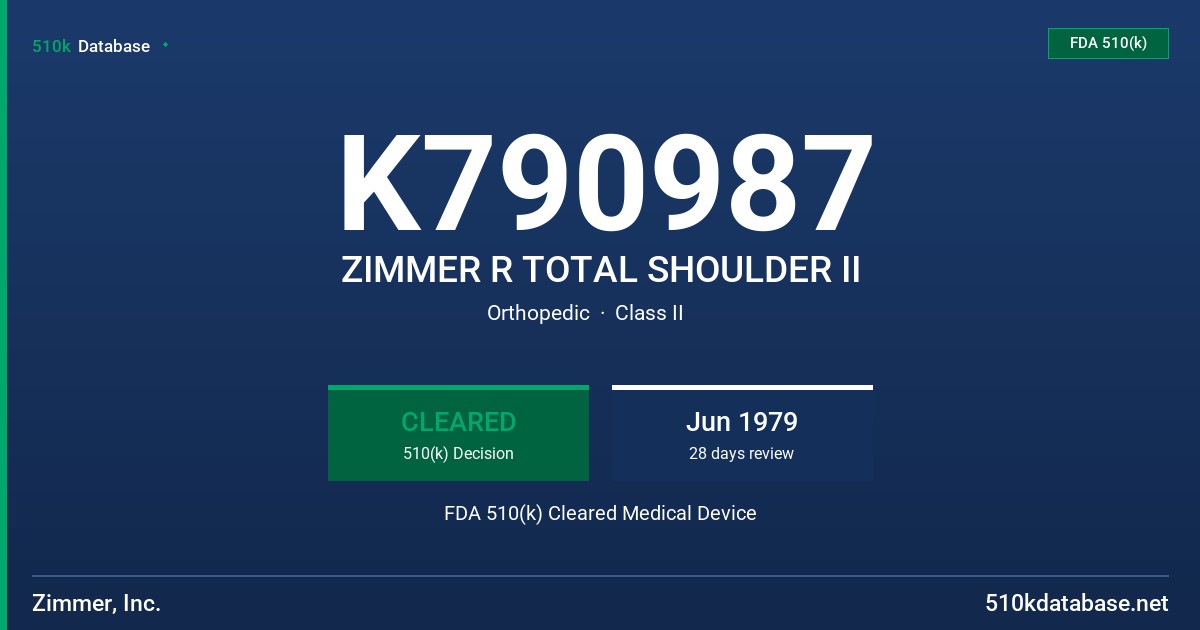 K790987 ZIMMER R TOTAL SHOULDER II FDA 510(k) Cleared Medical Device