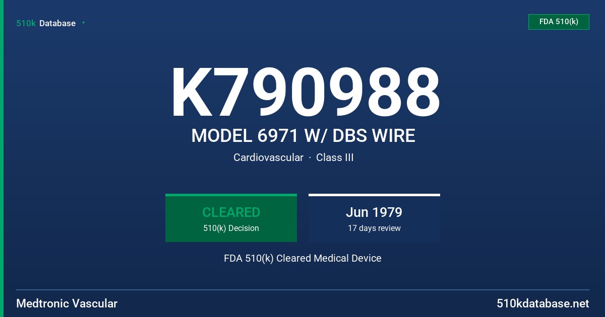 K790988 MODEL 6971 W/ DBS WIRE FDA 510(k) Cleared Medical Device