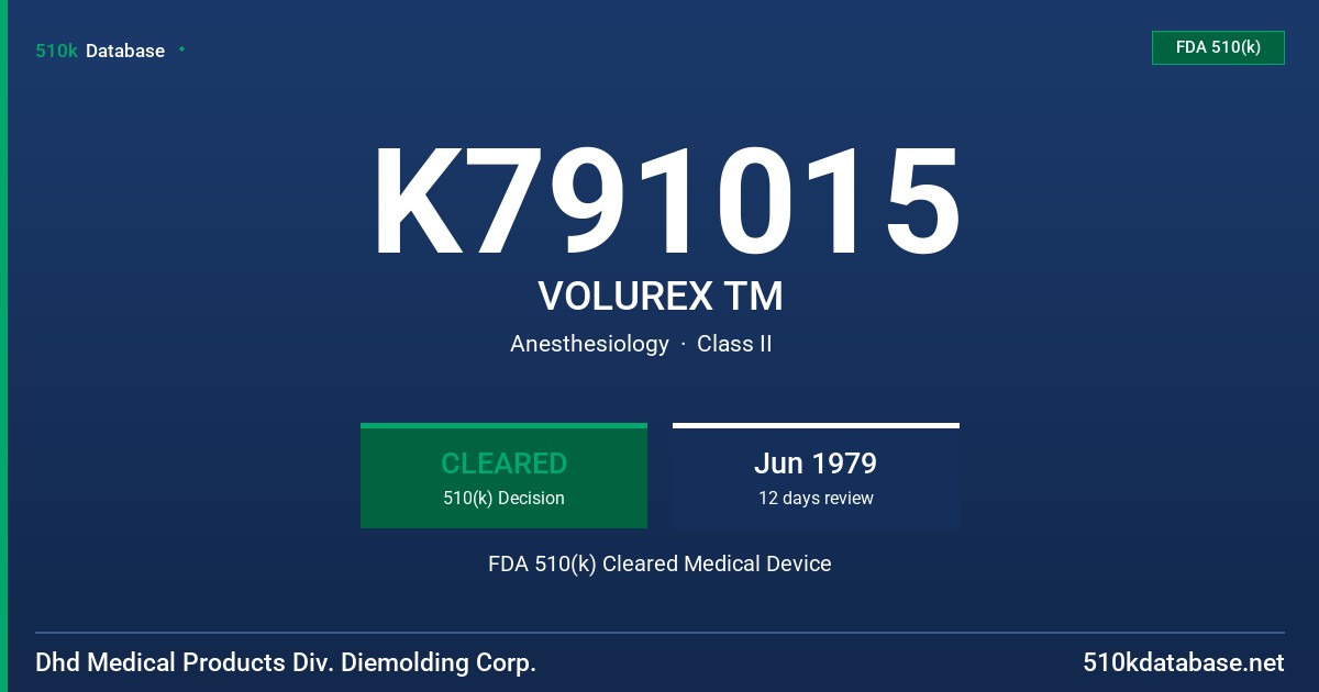 K791015 VOLUREX TM FDA 510(k) Cleared Medical Device