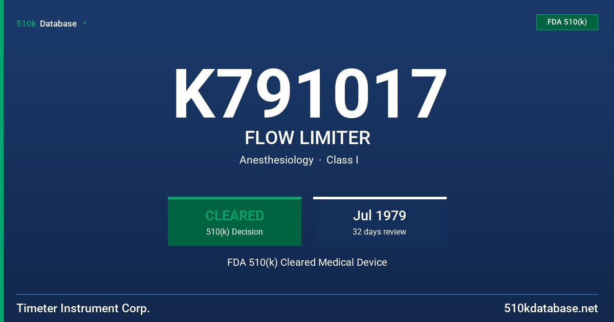 K791017 FLOW LIMITER FDA 510(k) Cleared Medical Device