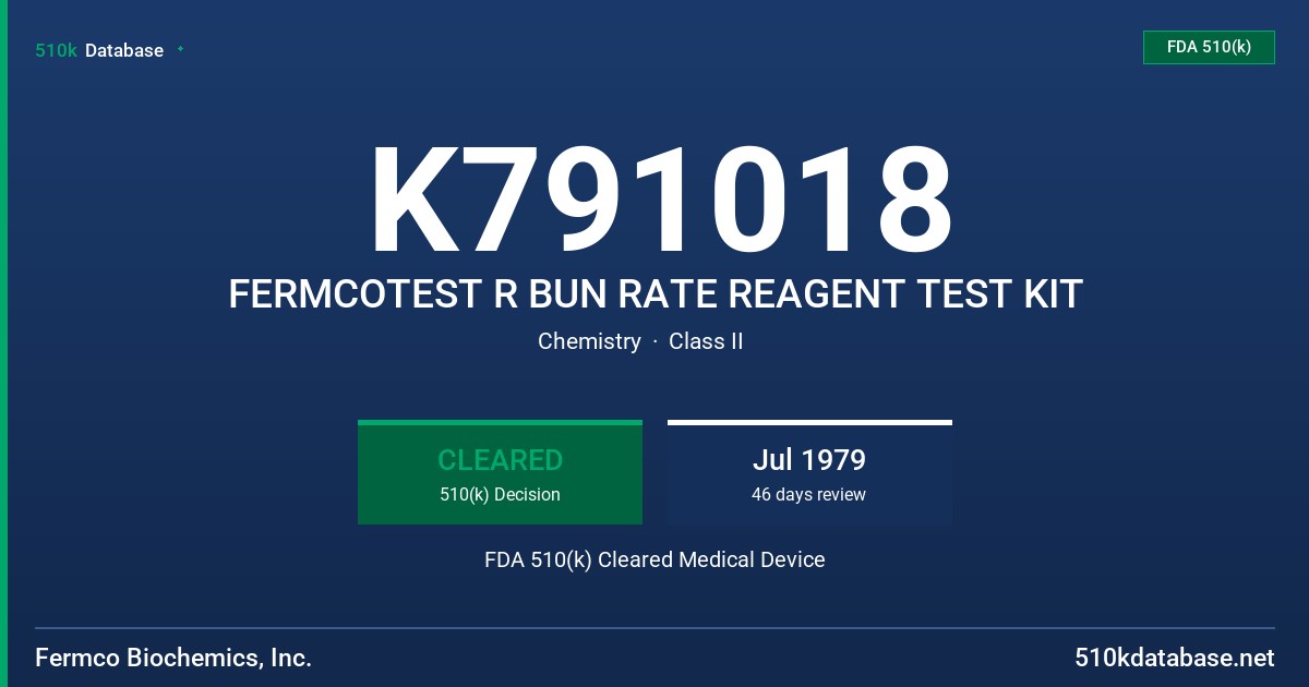 K791018 FERMCOTEST R BUN RATE REAGENT TEST KIT FDA 510(k) Cleared Medical Device