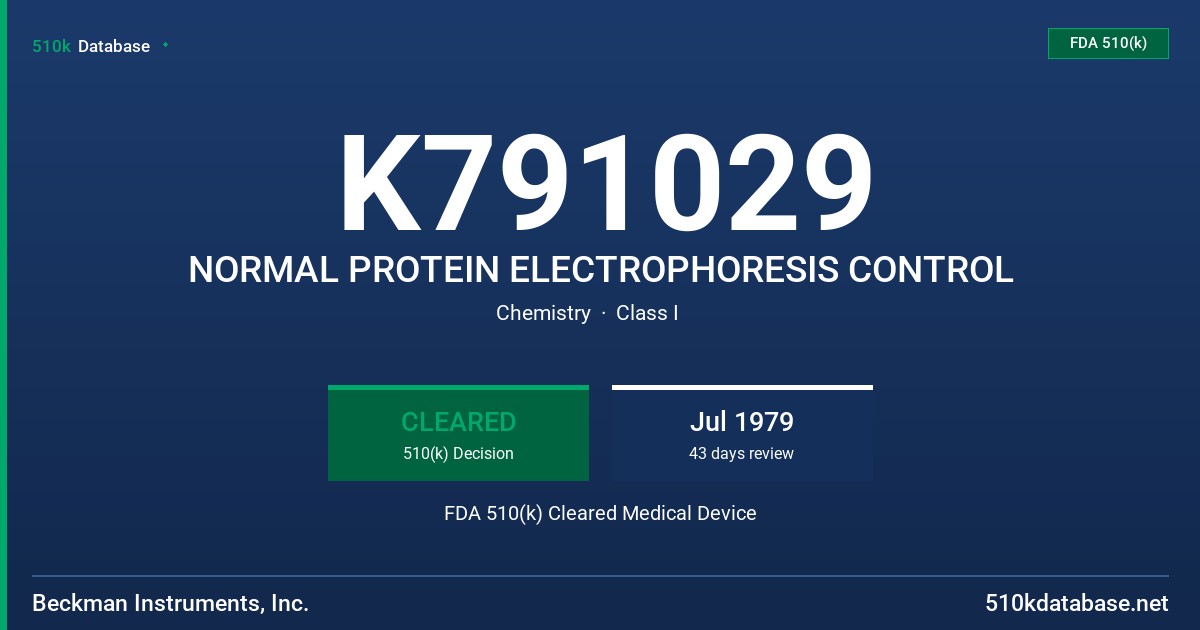 K791029 NORMAL PROTEIN ELECTROPHORESIS CONTROL FDA 510(k) Cleared Medical Device