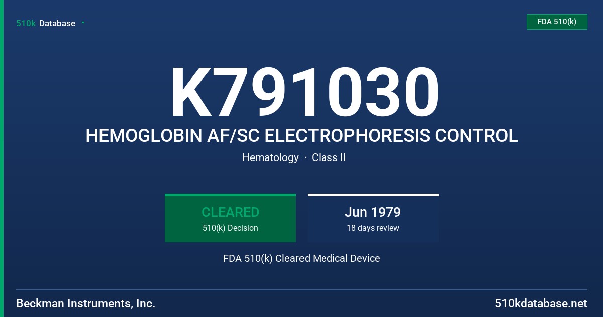 K791030 HEMOGLOBIN AF/SC ELECTROPHORESIS CONTROL FDA 510(k) Cleared Medical Device