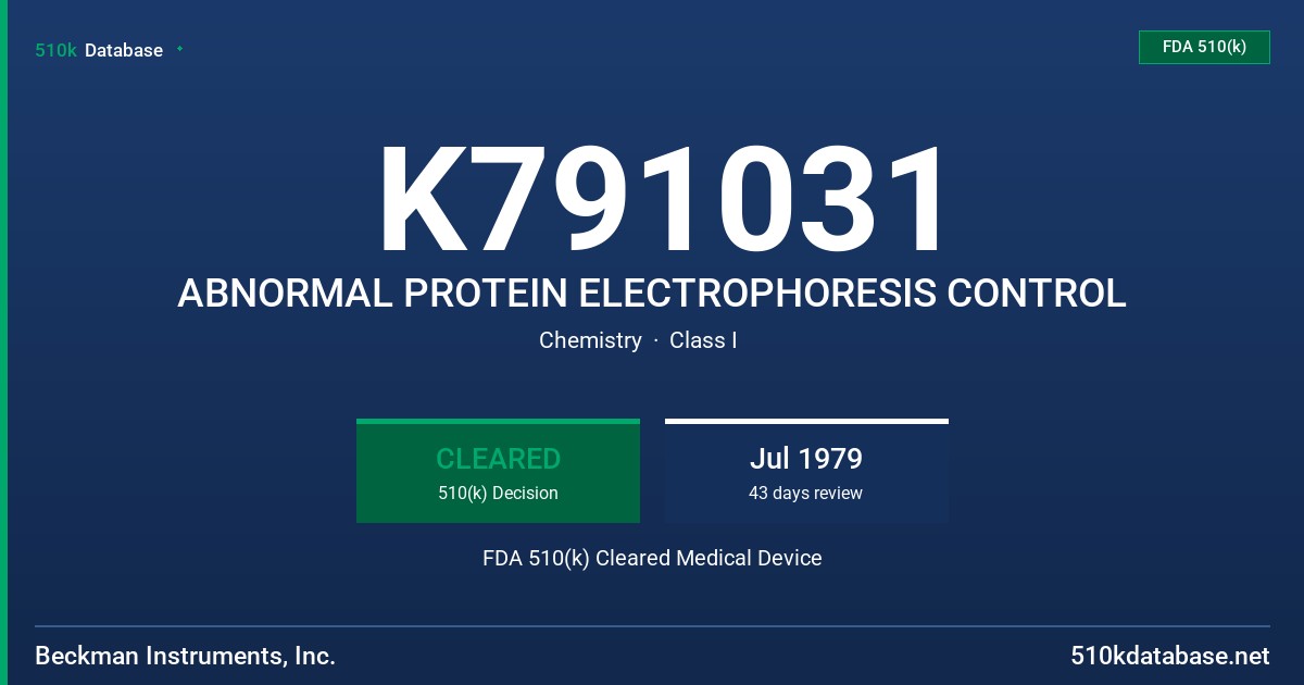 K791031 ABNORMAL PROTEIN ELECTROPHORESIS CONTROL FDA 510(k) Cleared Medical Device
