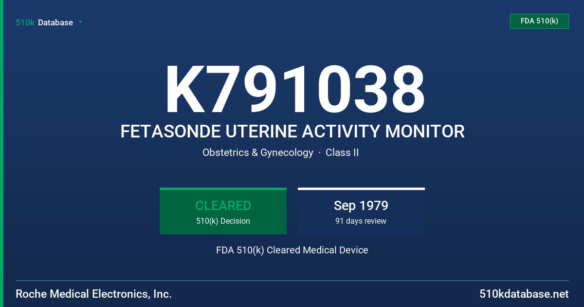 K791038 FETASONDE UTERINE ACTIVITY MONITOR FDA 510(k) Cleared Medical Device