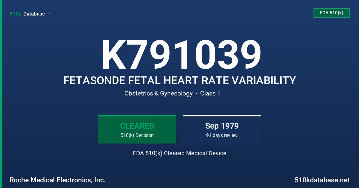 K791039 FETASONDE FETAL HEART RATE VARIABILITY FDA 510(k) Cleared Medical Device