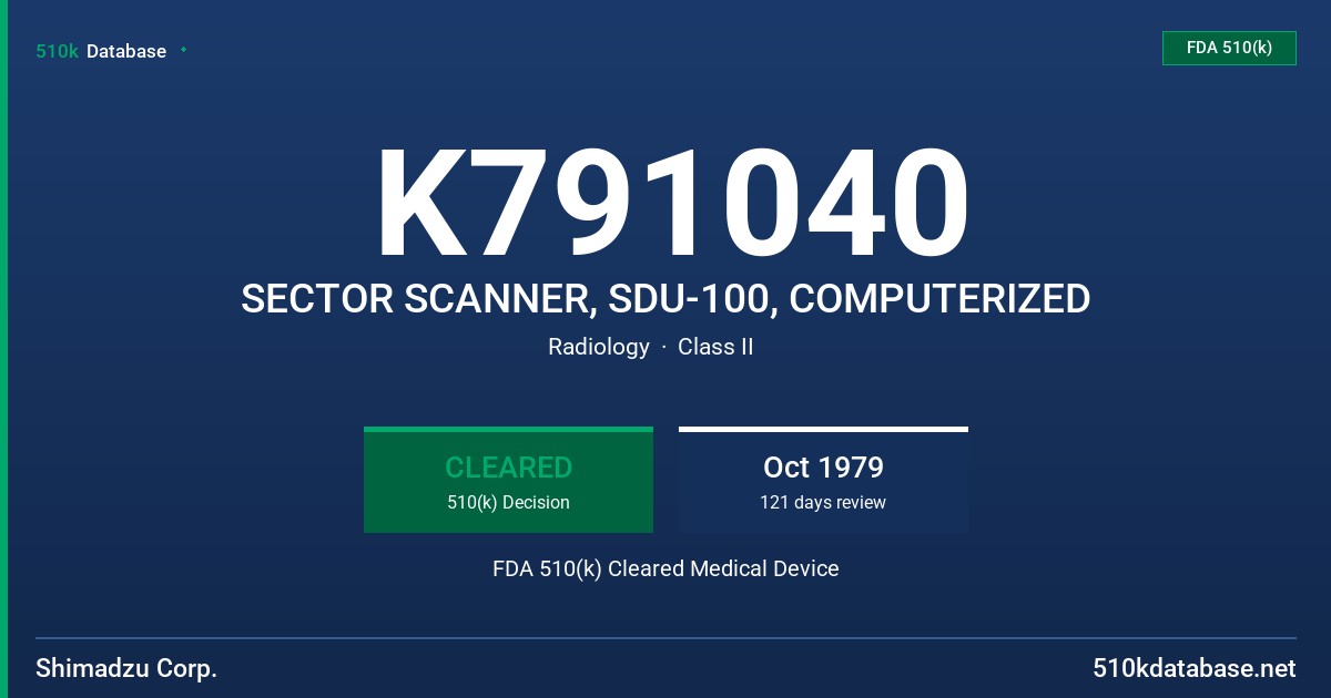 K791040 SECTOR SCANNER, SDU-100, COMPUTERIZED FDA 510(k) Cleared Medical Device