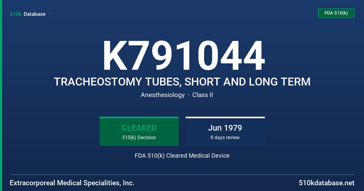 K791044 TRACHEOSTOMY TUBES, SHORT AND LONG TERM FDA 510(k) Cleared Medical Device
