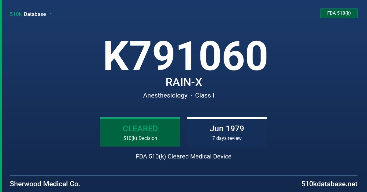 K791060 RAIN-X FDA 510(k) Cleared Medical Device