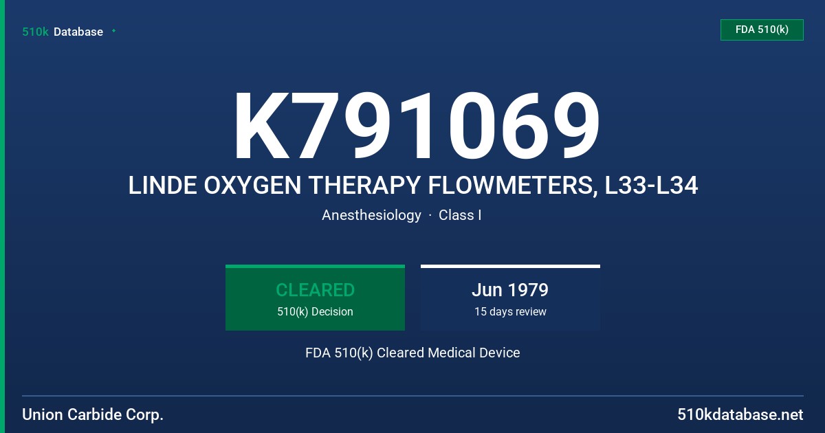 K791069 LINDE OXYGEN THERAPY FLOWMETERS, L33-L34 FDA 510(k) Cleared Medical Device
