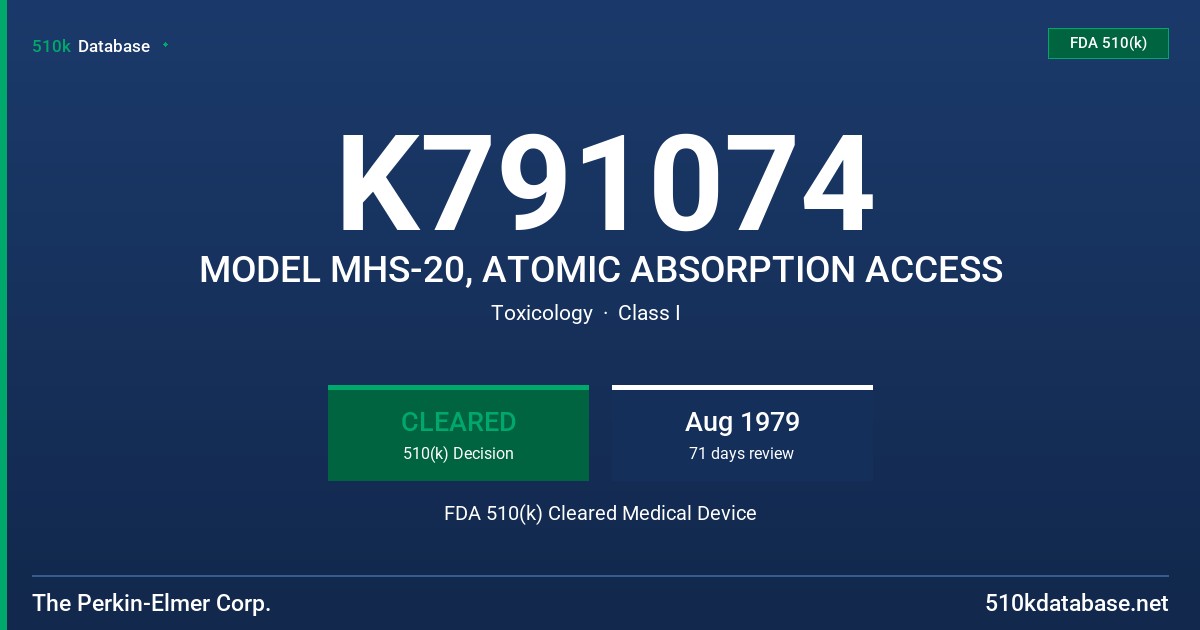 K791074 MODEL MHS-20, ATOMIC ABSORPTION ACCESS FDA 510(k) Cleared Medical Device