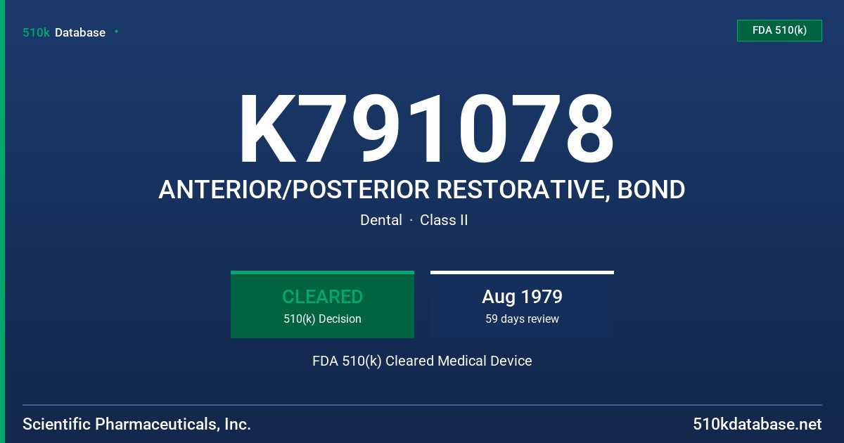 K791078 ANTERIOR/POSTERIOR RESTORATIVE, BOND FDA 510(k) Cleared Medical Device