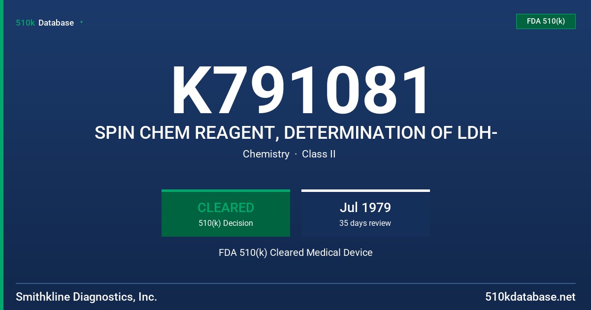 K791081 SPIN CHEM REAGENT, DETERMINATION OF LDH- FDA 510(k) Cleared Medical Device