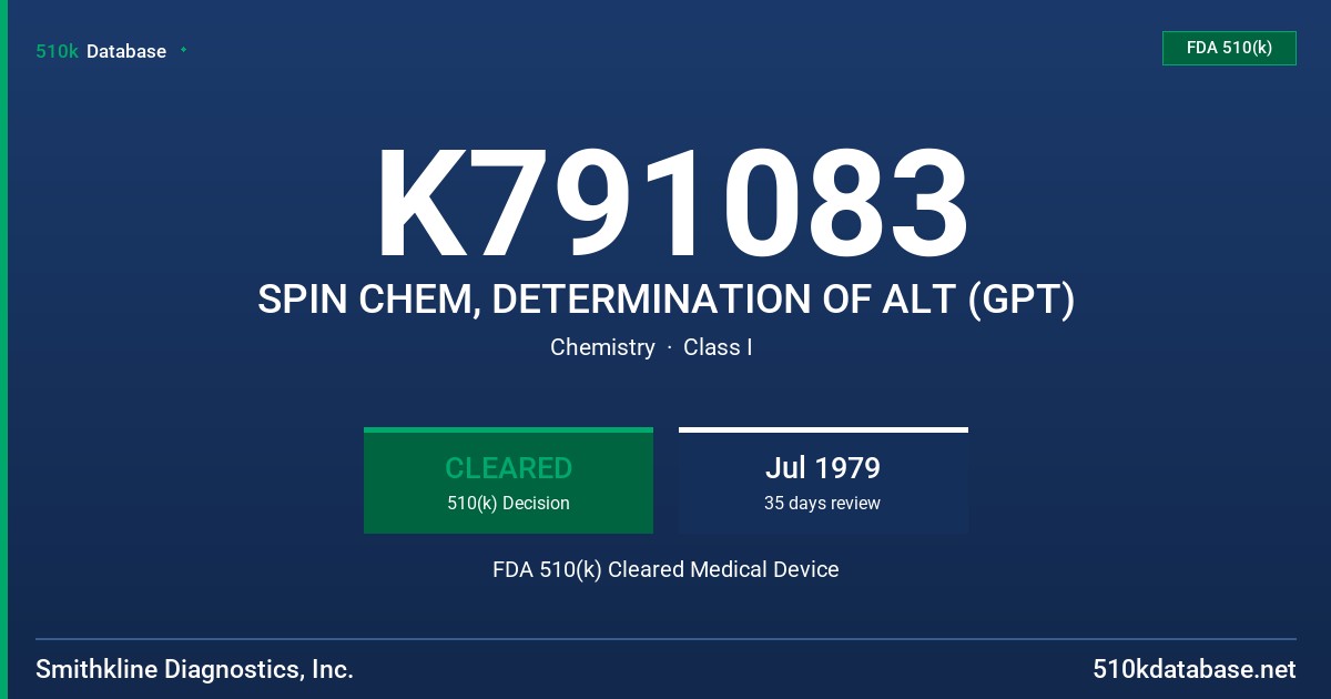 K791083 SPIN CHEM, DETERMINATION OF ALT (GPT) FDA 510(k) Cleared Medical Device