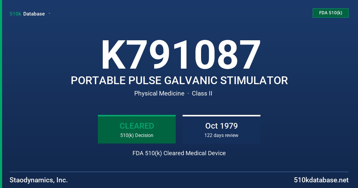 K791087 PORTABLE PULSE GALVANIC STIMULATOR FDA 510(k) Cleared Medical Device