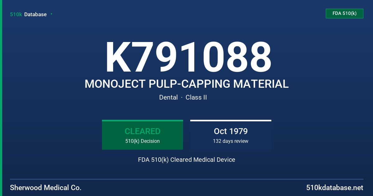 K791088 MONOJECT PULP-CAPPING MATERIAL FDA 510(k) Cleared Medical Device