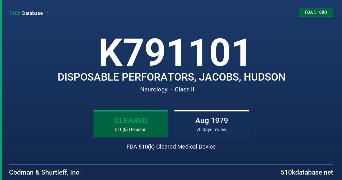K791101 DISPOSABLE PERFORATORS, JACOBS, HUDSON FDA 510(k) Cleared Medical Device
