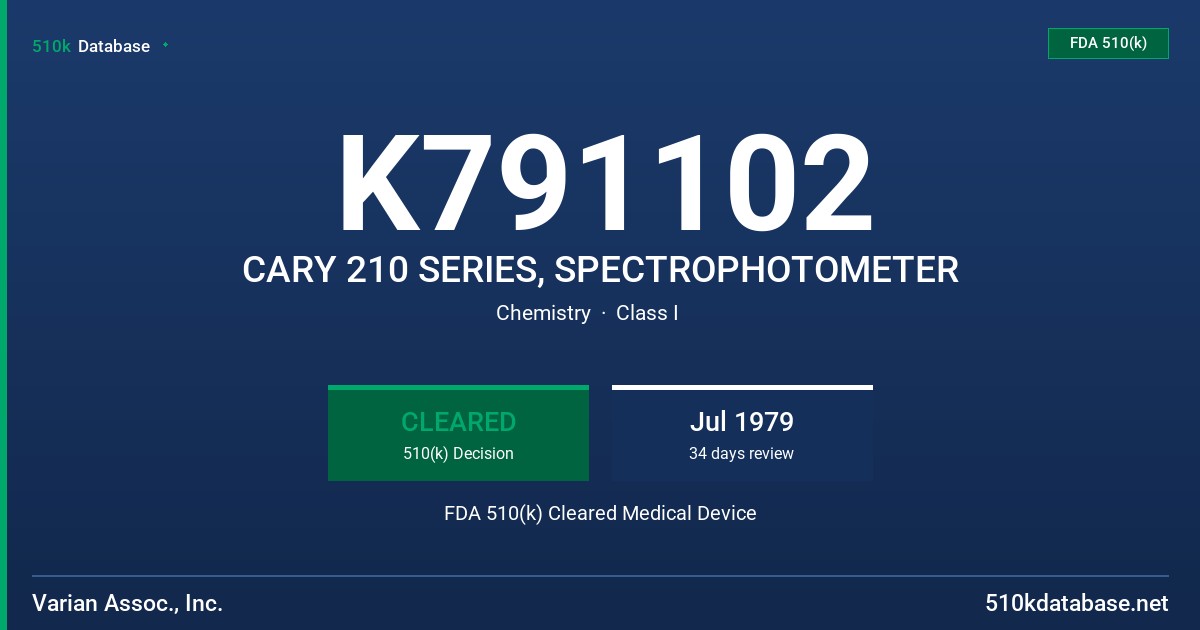 K791102 CARY 210 SERIES, SPECTROPHOTOMETER FDA 510(k) Cleared Medical Device