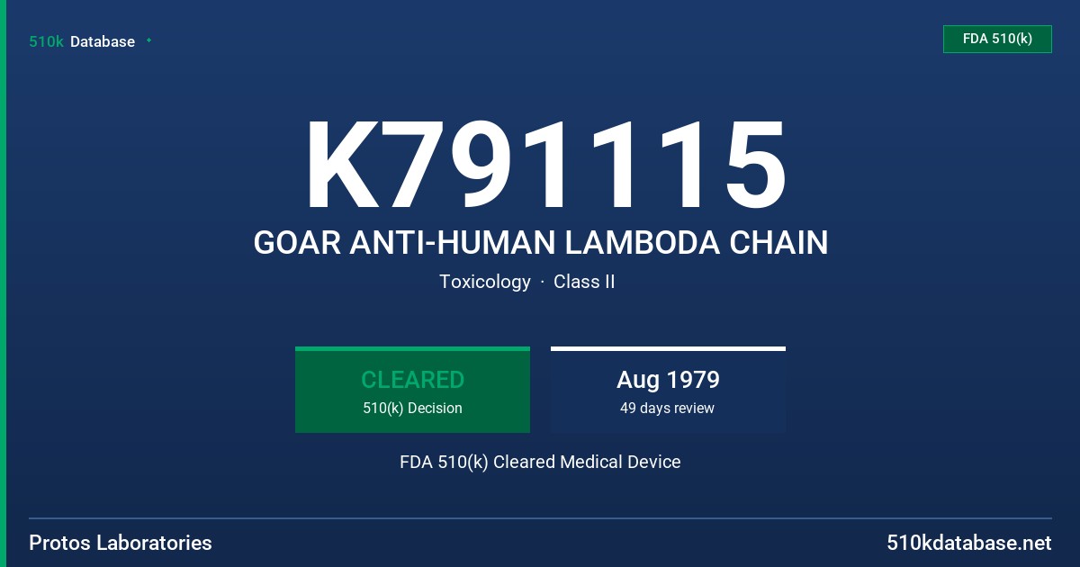 K791115 GOAR ANTI-HUMAN LAMBODA CHAIN FDA 510(k) Cleared Medical Device