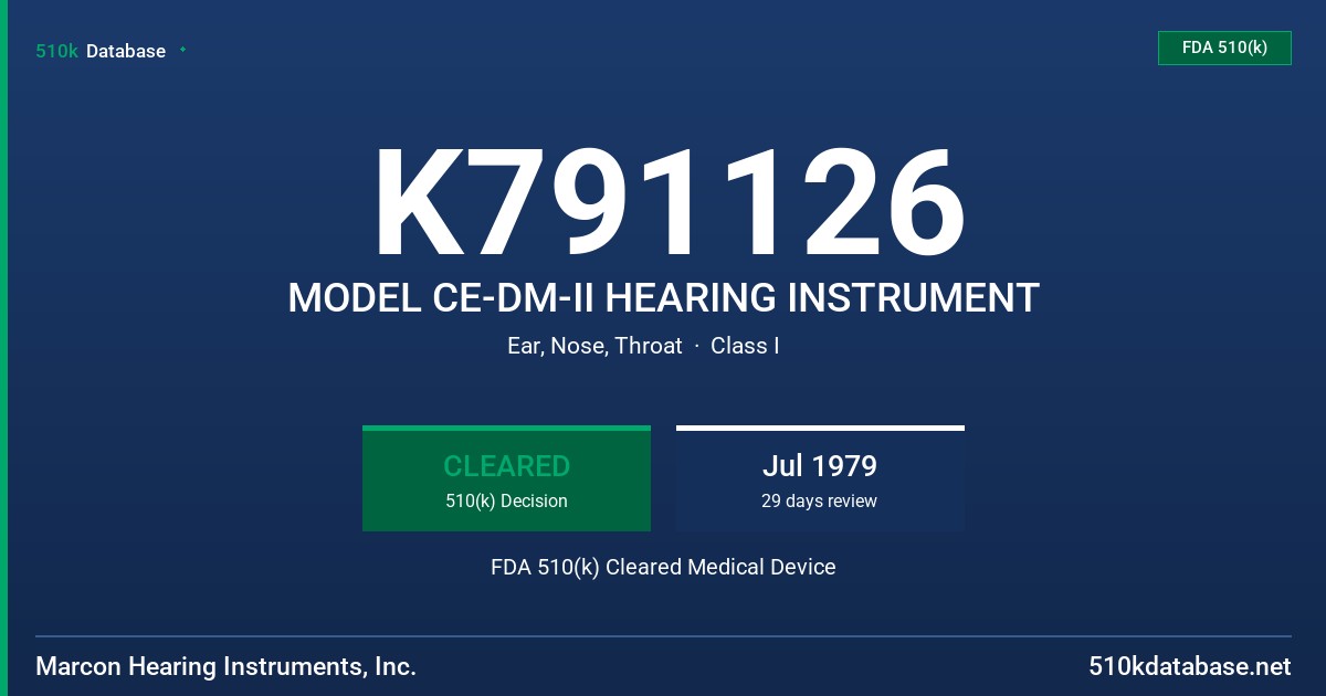 K791126 MODEL CE-DM-II HEARING INSTRUMENT FDA 510(k) Cleared Medical Device