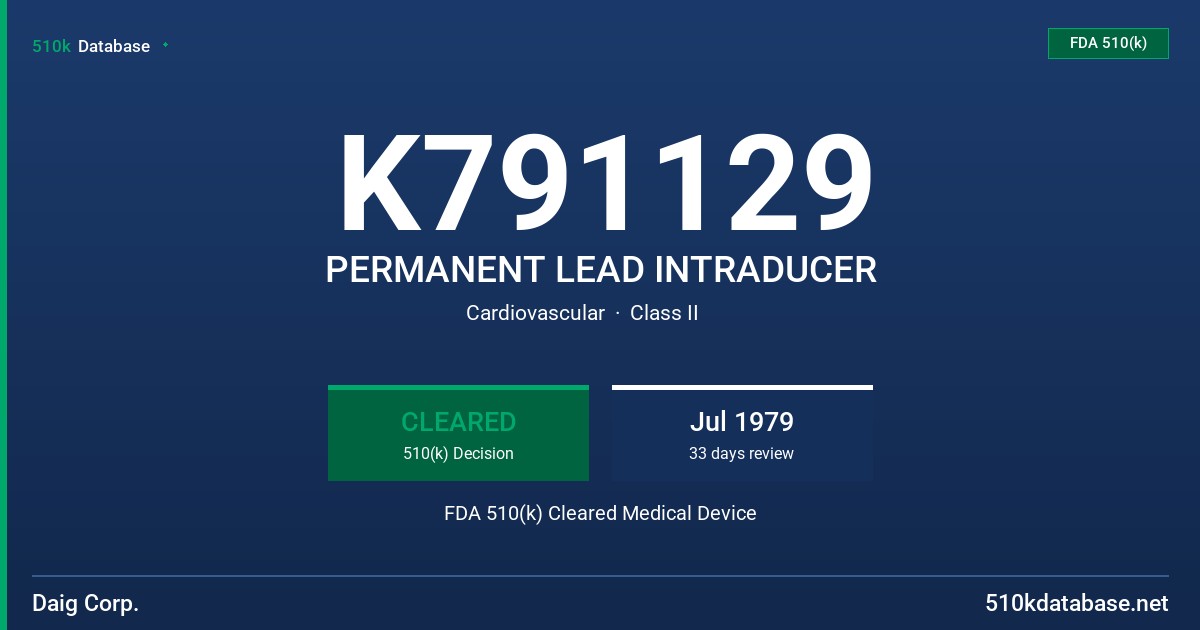 K791129 PERMANENT LEAD INTRADUCER FDA 510(k) Cleared Medical Device