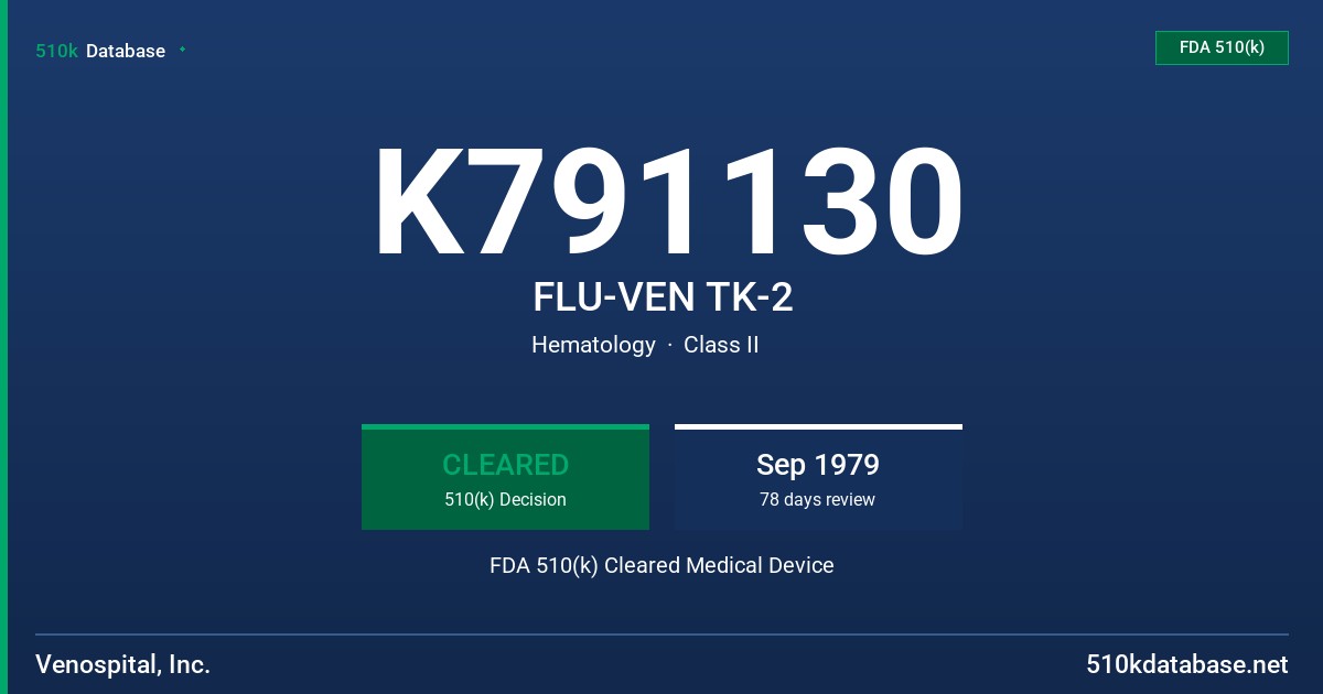 K791130 FLU-VEN TK-2 FDA 510(k) Cleared Medical Device