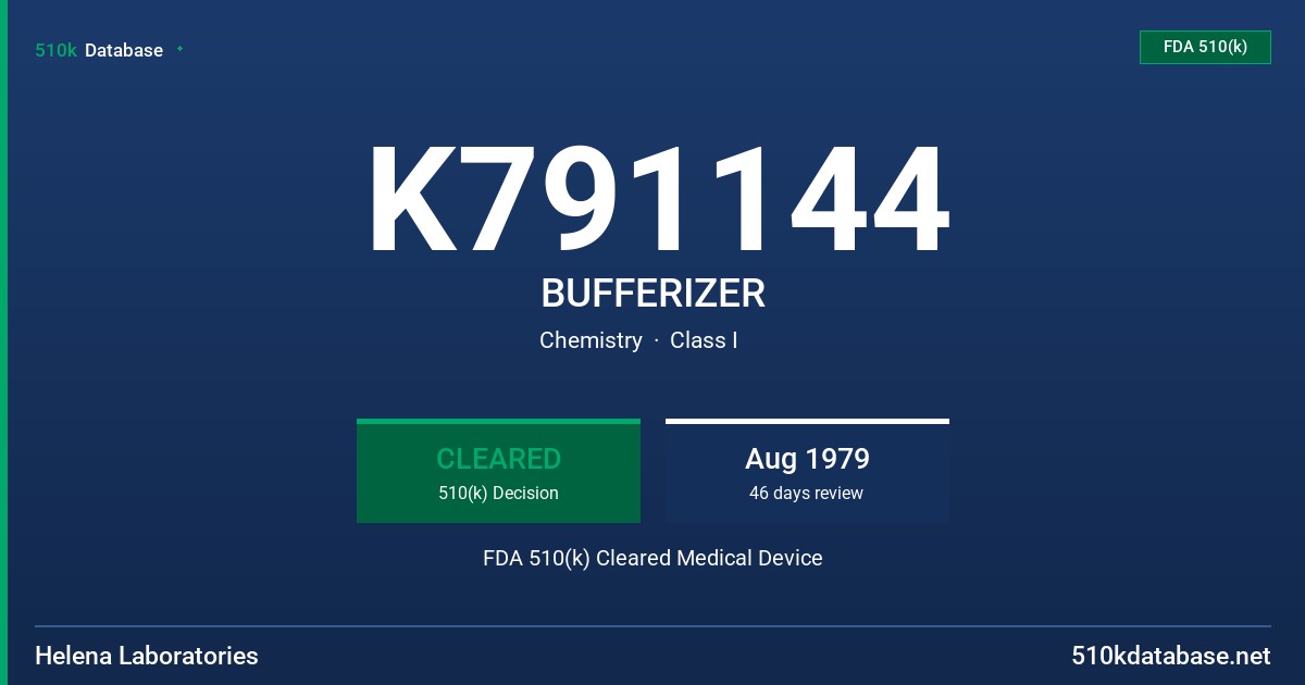 K791144 BUFFERIZER FDA 510(k) Cleared Medical Device