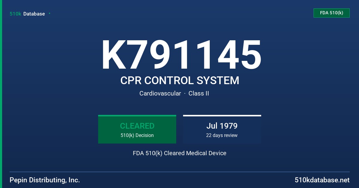 K791145 CPR CONTROL SYSTEM FDA 510(k) Cleared Medical Device