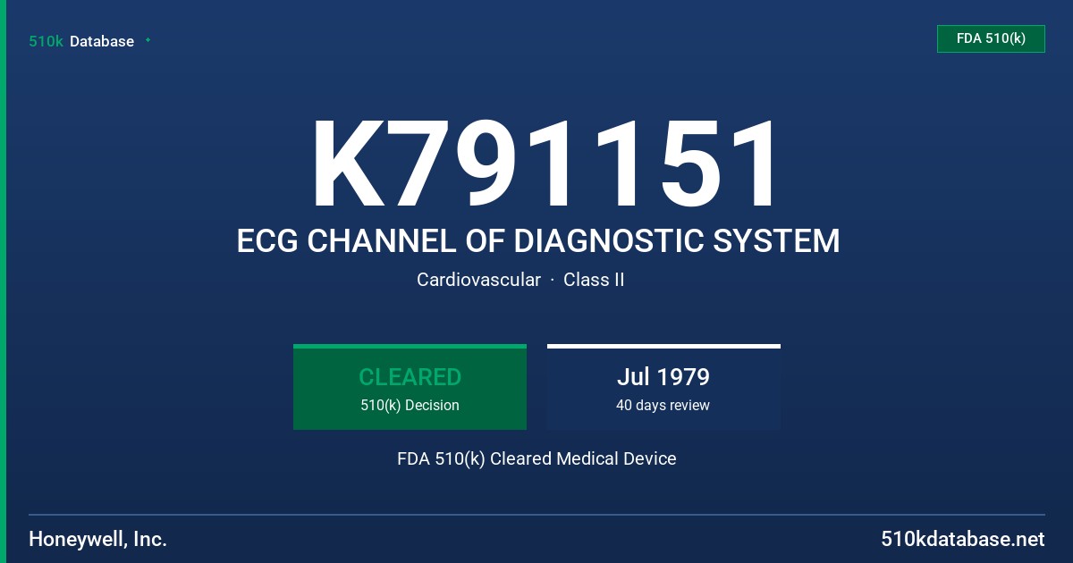 K791151 ECG CHANNEL OF DIAGNOSTIC SYSTEM FDA 510(k) Cleared Medical Device