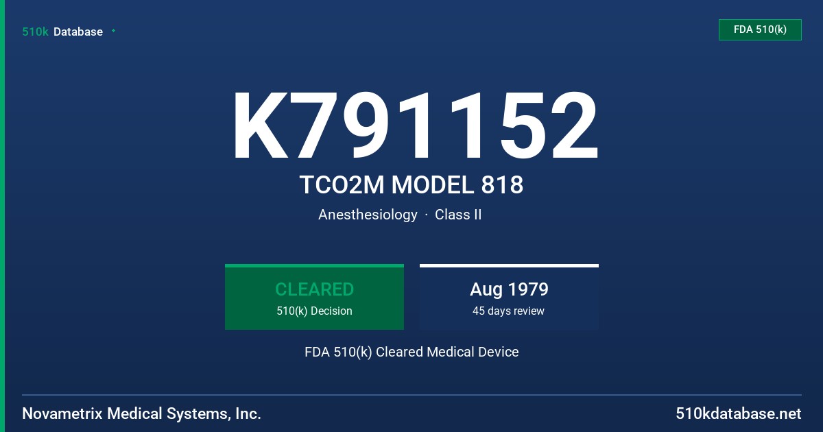 K791152 TCO2M MODEL 818 FDA 510(k) Cleared Medical Device