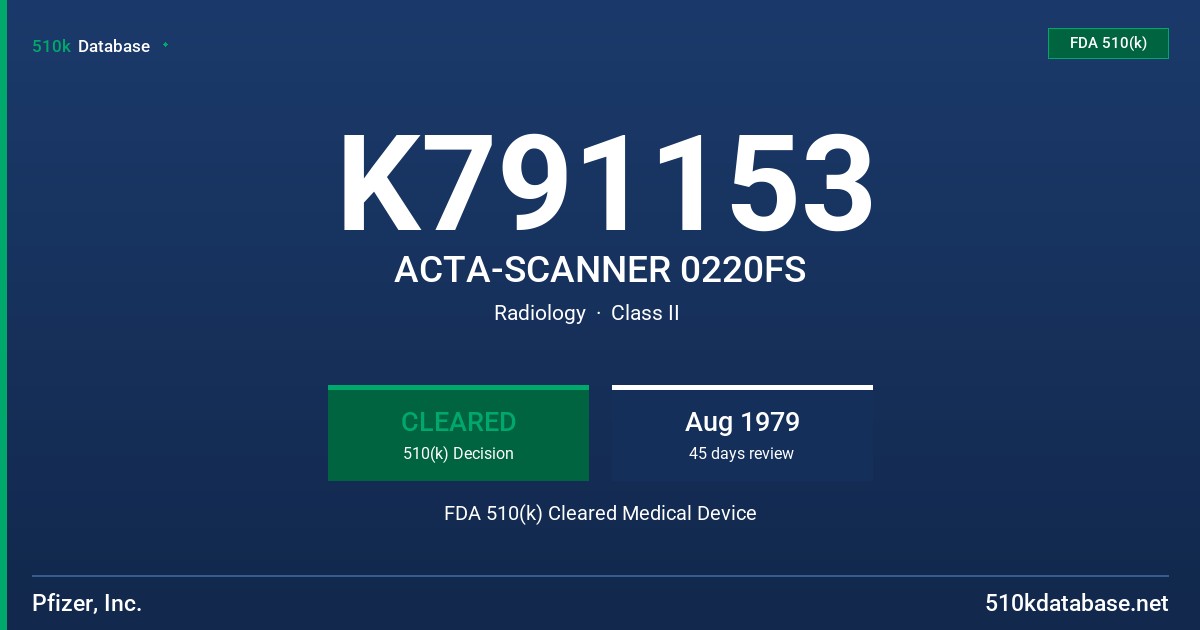 K791153 ACTA-SCANNER 0220FS FDA 510(k) Cleared Medical Device