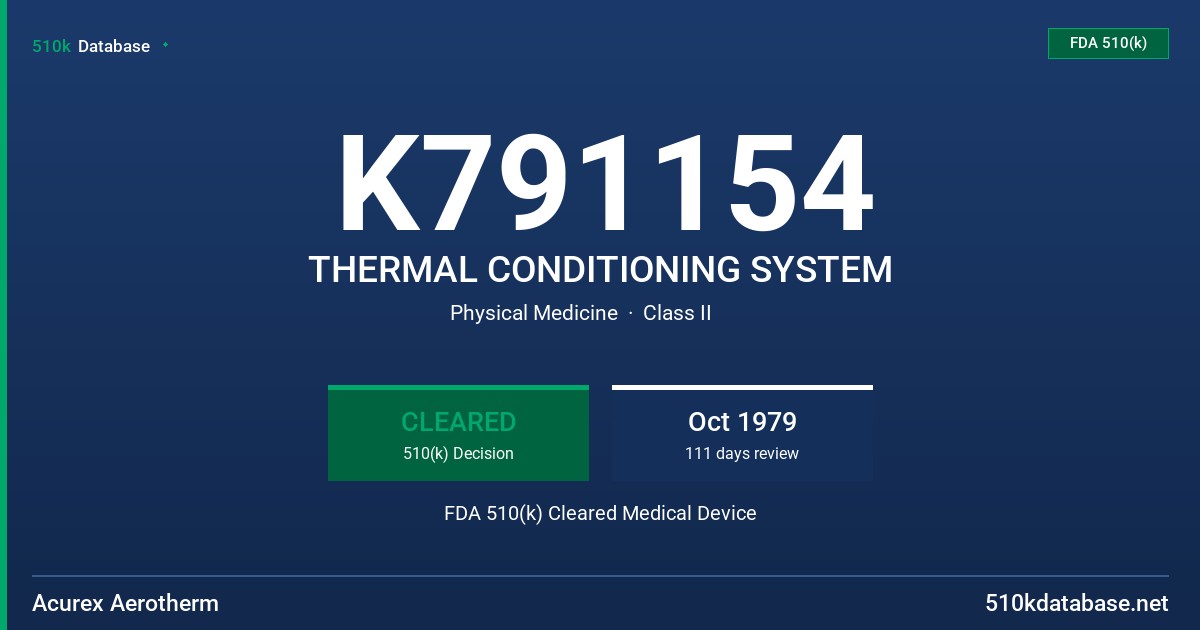 K791154 THERMAL CONDITIONING SYSTEM FDA 510(k) Cleared Medical Device