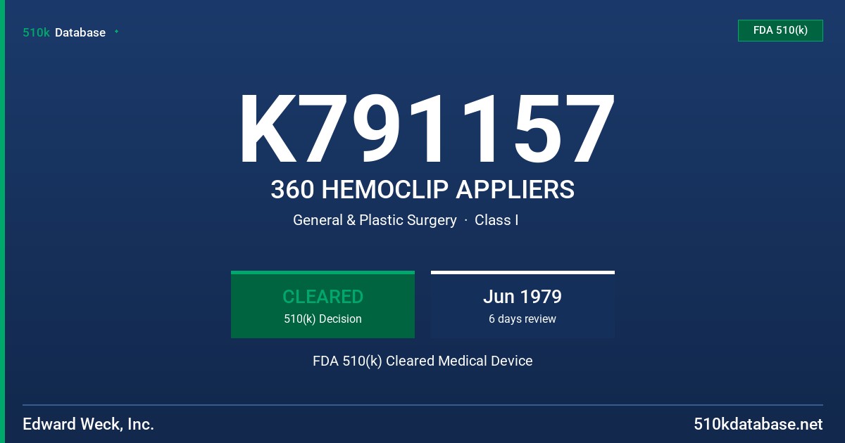 K791157 360 HEMOCLIP APPLIERS FDA 510(k) Cleared Medical Device