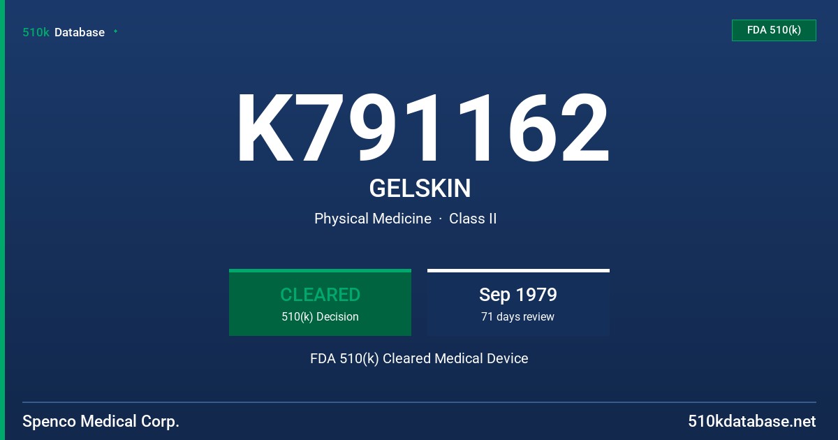 K791162 GELSKIN FDA 510(k) Cleared Medical Device