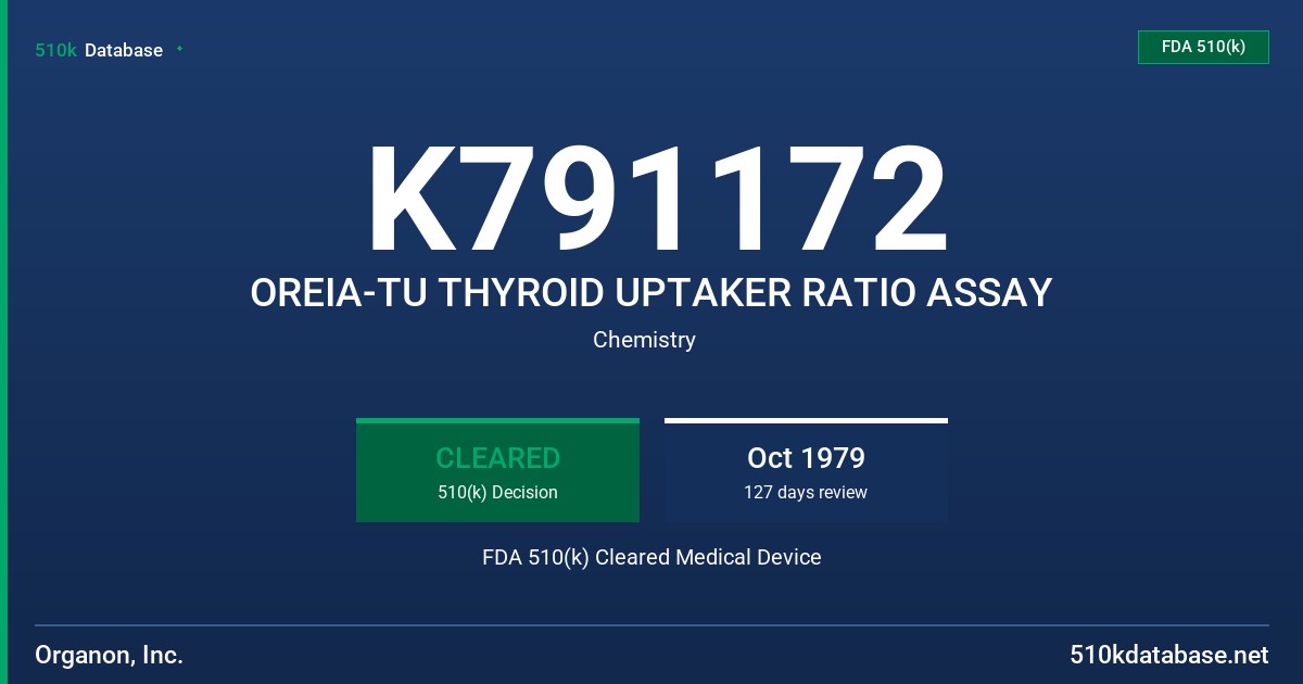 K791172 OREIA-TU THYROID UPTAKER RATIO ASSAY FDA 510(k) Cleared Medical Device