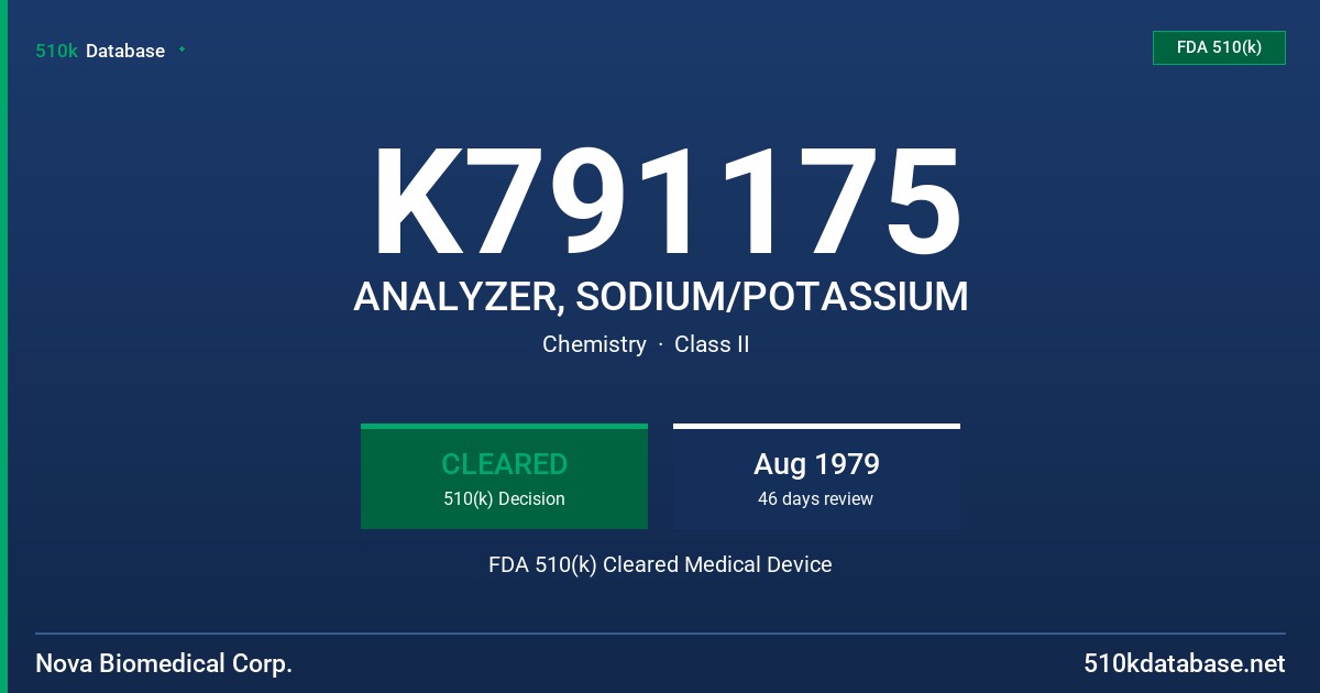 K791175 ANALYZER, SODIUM/POTASSIUM FDA 510(k) Cleared Medical Device
